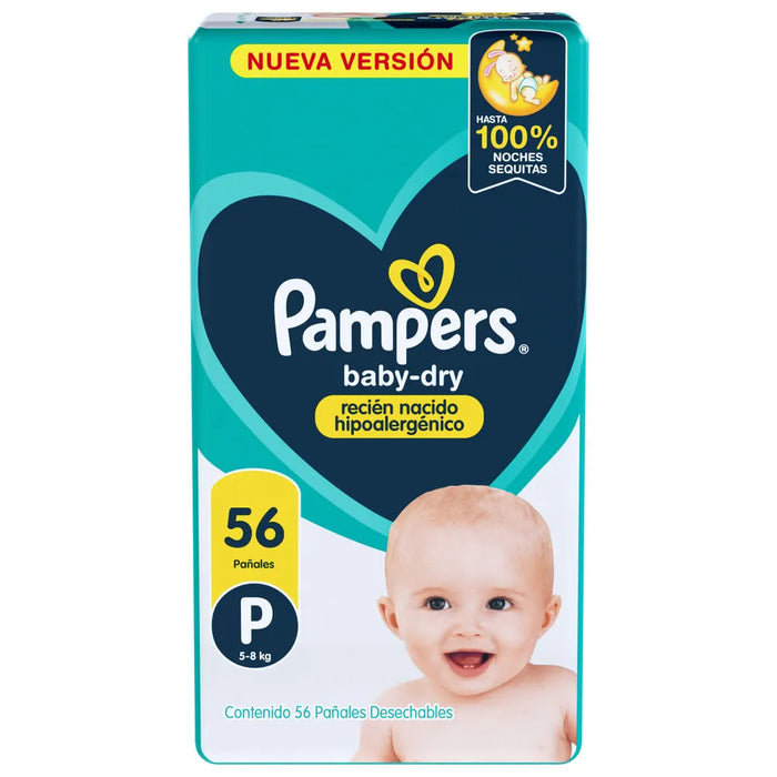 Pampers Pañales Baby Dry Diapers | Hypoallergenic, All-Night Protection | Newborn