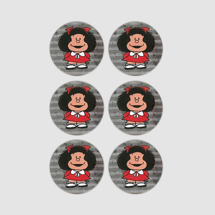 Argentinian Comic Coasters - Mafalda Silhouette  | Set of 6 Cork-Based Coasters