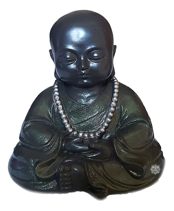 Buddha Monk Figurine Resin Hand-Painted Dark Green 21 cm x 13 cm - Buda Monje de Yeso Pintado a Mano Estatuilla Verde Oscuro