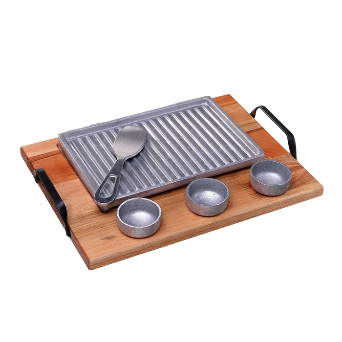 Estilo Austral | All-in-One BBQ Set: Wood Board, Grill, 3 Dip Bowls, Spatula - Perfect for Outdoor Cooking