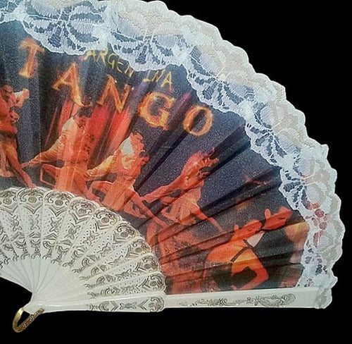 Silant Spanish Style Fabric and Lace Hand Fan - Argentine Tango Theme 1