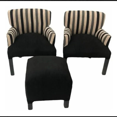 Set of Two Matera Chairs with Armrest + One Small Stool 0