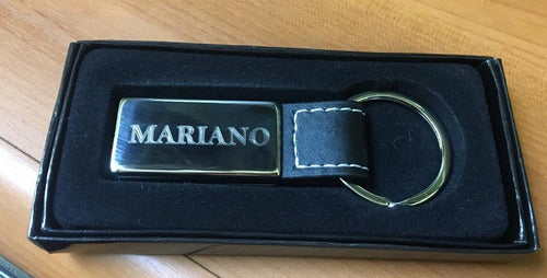BMW Keychain Black Faux Leather Strap Engraved Name 1