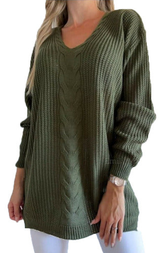 Oversized Braided Wool Acrylic Maxi Sweater Women 0