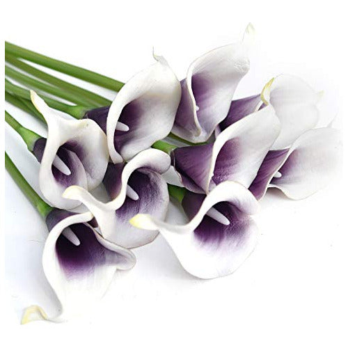FiveSeasonStuff Real Touch Calla Lily Artificial Flowers Wedding Bridal Bouquet | Floral Arrangements | 15 Calla Lilies (Silk White & Abyss Purple) 5