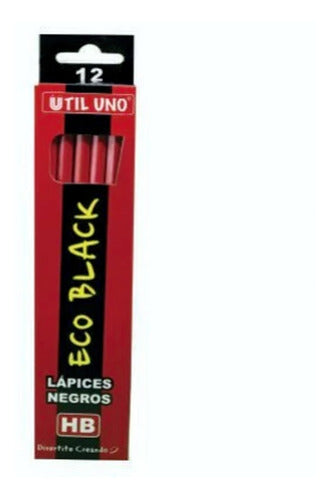 Set of 12 Uttil One Black Plastic Hexagonal Graphite Pencils HB 0