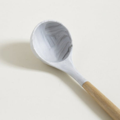 Silicone Ladle with Marble-Like Design and Wooden Handle 31cm 0