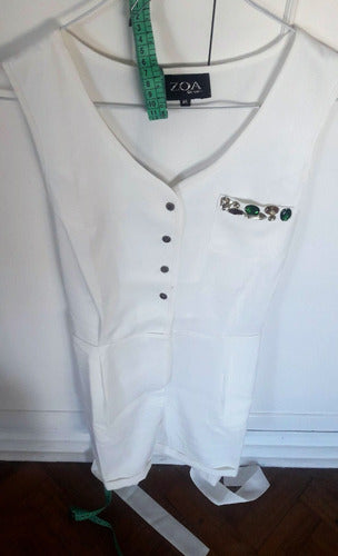 Women's White Jumpsuit with Shorts and Stones Bow - Size M-L by Zoa Grows 3