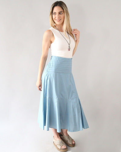 Plain Long Skirt with Pleats in Waistband Cotton Spiga 31 #4412 18