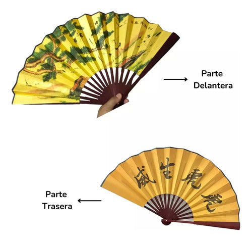 Set of 6 Printed Fabric Wooden Tai Chi Chuan Fans 1