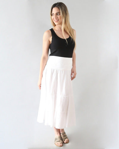 Plain Long Skirt with Pleats in Waistband Cotton Spiga 31 #4412 1