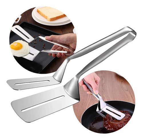 Stainless Steel 2-in-1 Tong Spatula Kitchen Grill BBQ Tool 0