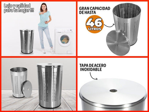 Stainless Steel Laundry Basket 46 Liters with Lid 5