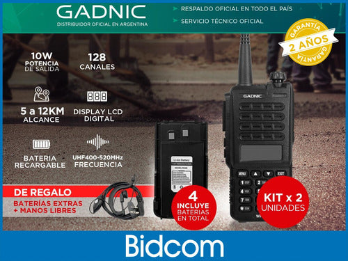 Set of 2 Gadnic 10w Walkie Talkie Radios with 1-Year Warranty 128ch VHF UHF 1