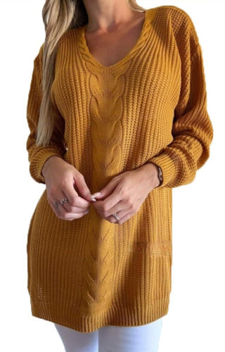 Oversized Braided Wool Acrylic Maxi Sweater Women 3