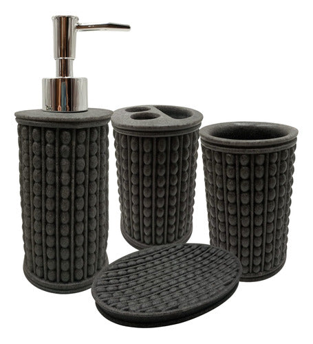 Black Resin Bathroom Set 4 Pieces Soap Dish Brush Dispenser Cup 0