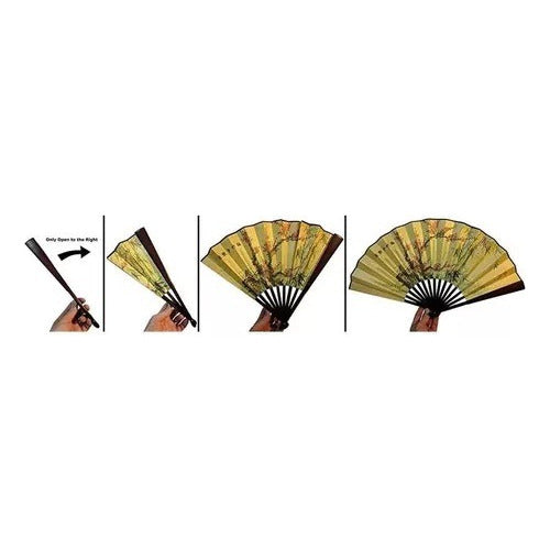 Set of 6 Printed Fabric Wooden Tai Chi Chuan Fans 3