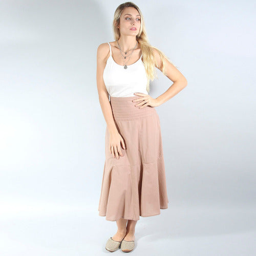 Plain Long Skirt with Pleats in Waistband Cotton Spiga 31 #4412 12