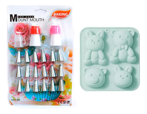 Kit Pastry Silicone Bunny Mold + Set of 24 Stainless Steel Icing Nozzles 0