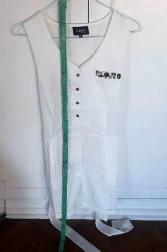 Women's White Jumpsuit with Shorts and Stones Bow - Size M-L by Zoa Grows 2