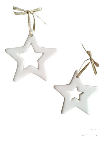 Set of 2 Enamel Ceramic Christmas Star Ornaments 0