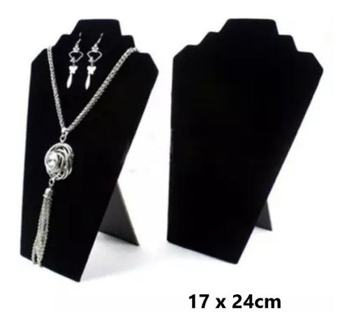 Fan-Shaped Necklace and Earrings Display Stand in Black Velvet 0