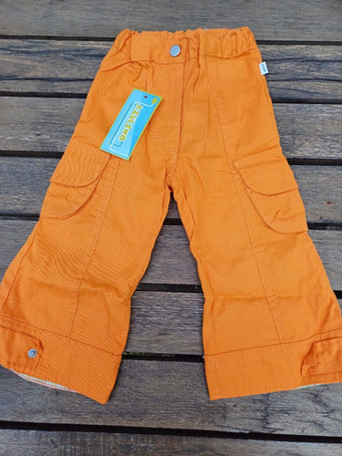 Baby Blue Cargo Pants with Orange Details in Gabardine Fabric 0