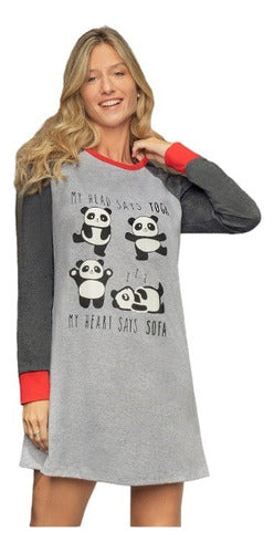 Lencatex Women's Long Sleeve Jersey Nightgown - Pandas #23253 4