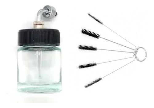 Glass Jar and Cleaning Brushes Kit for Olympo Airbrushes 0