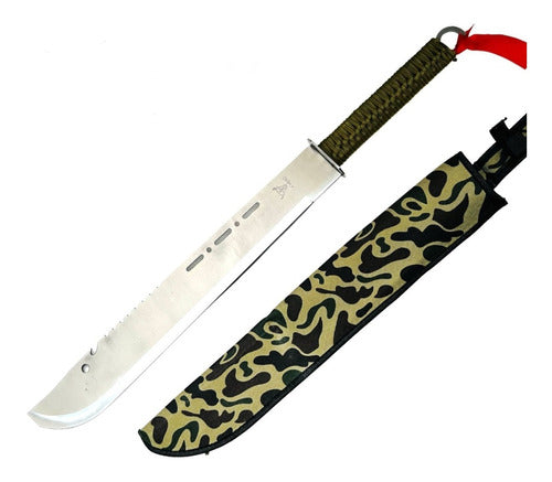 Large Commando Style Machete with Cord-Wrapped Handle and Camouflage Sheath 0