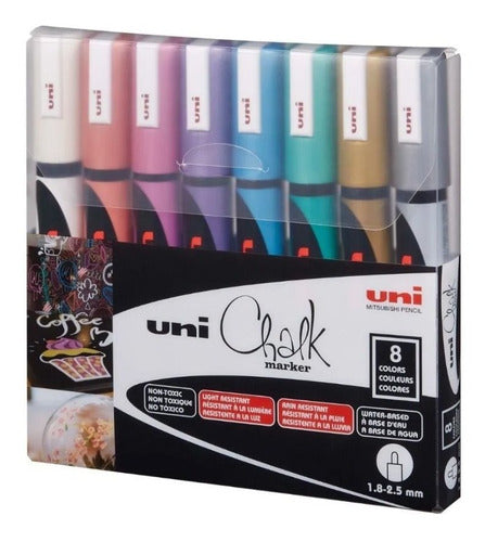 Uni Liquid Chalk Markers PWE 5m x 8 for Blackboard 0