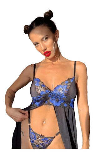 Sexy Bicolor Silk and Lace Tul Camisole with Matching Thong 0