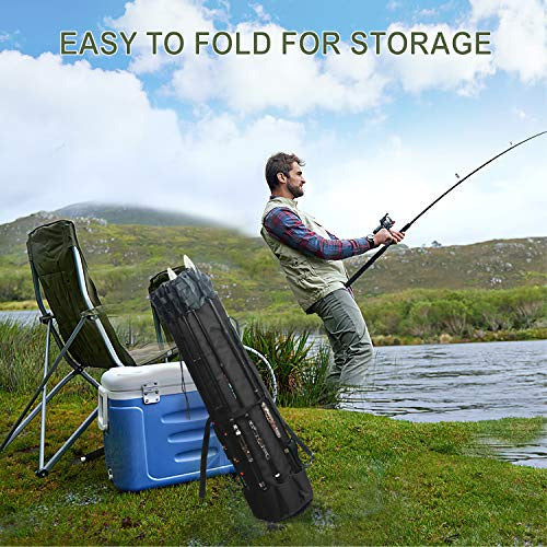 Leadallway Fishing Pole Bag, Durable Folding Oxford Fabric Tackle Case Holds 5 Poles - Black 5