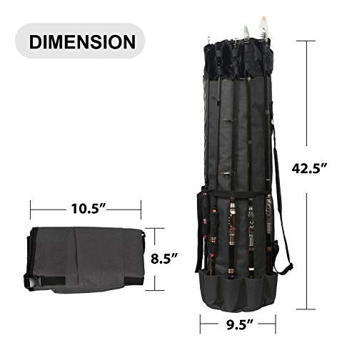 Leadallway Fishing Pole Bag, Durable Folding Oxford Fabric Tackle Case Holds 5 Poles - Black 3