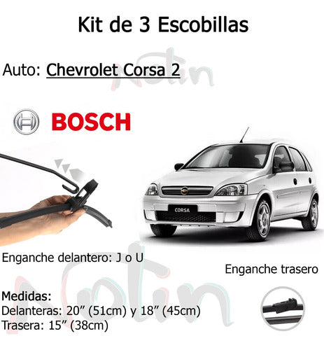 Kit 3 Bosch Wiper Blades - Chevrolet Corsa 2 1