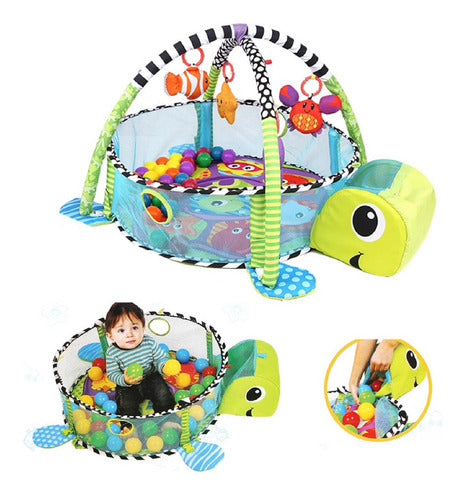 3-in-1 Baby Gym Playmat with Soft Blanket and Mobile Turtle 0