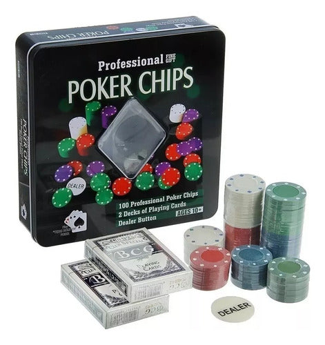 Poker Set with 100 Chips and 2 Decks - Jugueteria El Pehuen 0