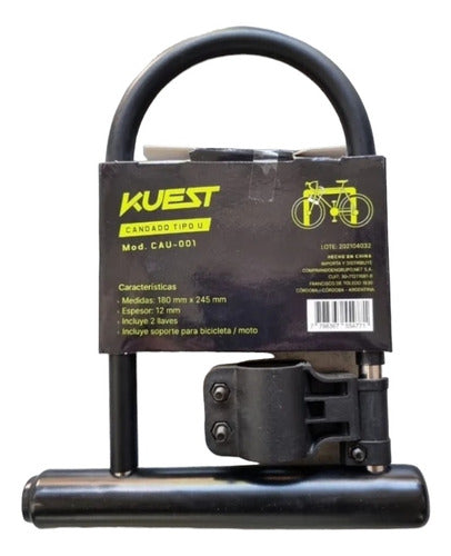 Kuest Motorcycle Bicycle U-Lock Anti-Theft Security Lock 2 Keys New 0