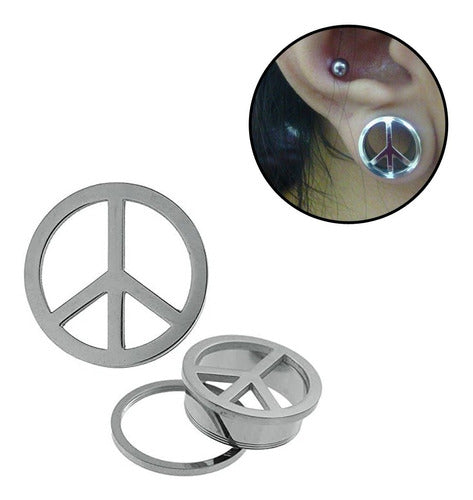 2 Peace Sign Surgical Steel Silver Expander Tunnels 0