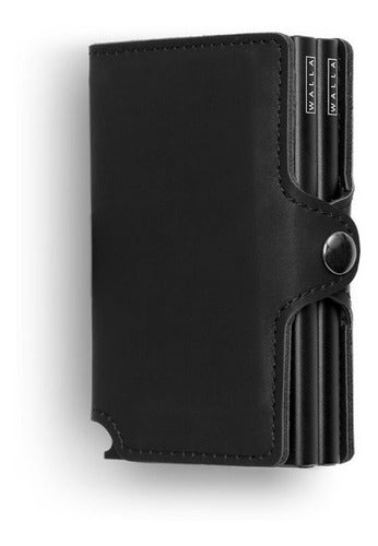 Walla Wallets Vintage Black Double Leather RFID Wallet 0