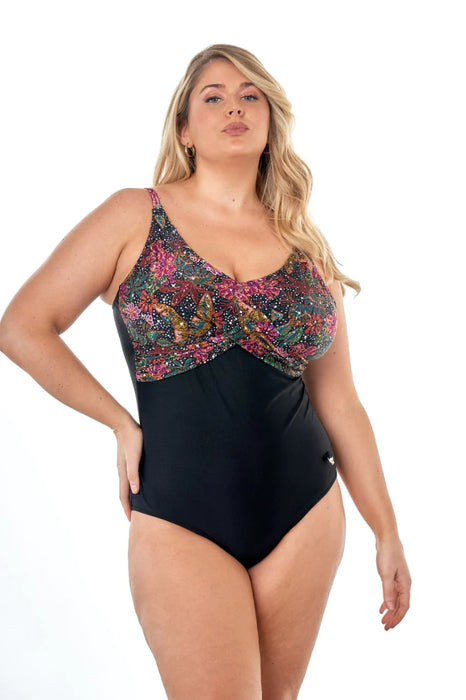Elegant One-Piece Swimsuit: Miro Sol, Draped Bust, Invisible Tummy Control