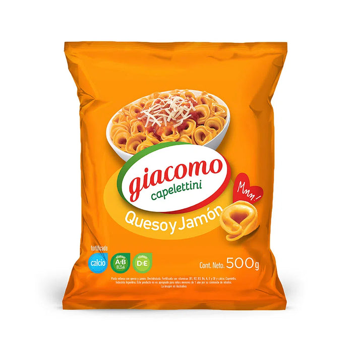 Giacomo Capelettini Queso Y Jamón Cheese And Ham Delicious Classic Pasta, 500 g / 17.6 oz bag