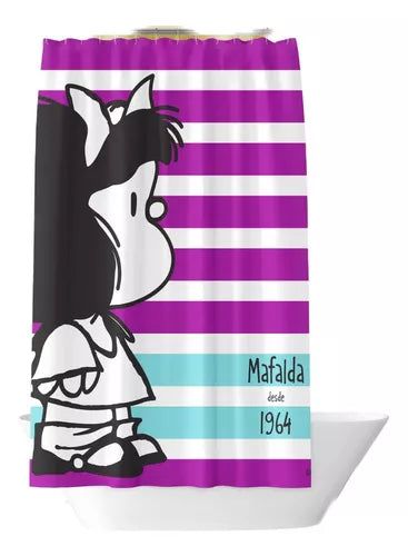 Mafalda Fabric Waterproof Shower Curtain with Hooks and Protector | 180 cm x 180 cm