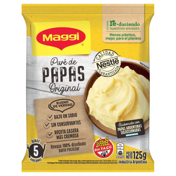 Maggi Puré de Papas Original Powder Ready To Make Creamy Mashed Potatoes Gluten Free, 125 g / 4.4 oz for 5 servings