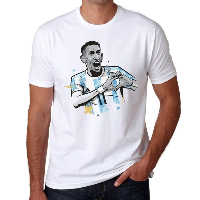 New Caps White Cotton T-Shirt: Ángel Di Maria Face Print, Stylish and Trendy