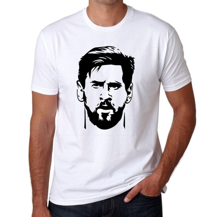New Caps White Cotton T-Shirt: Lionel Messi Face Print