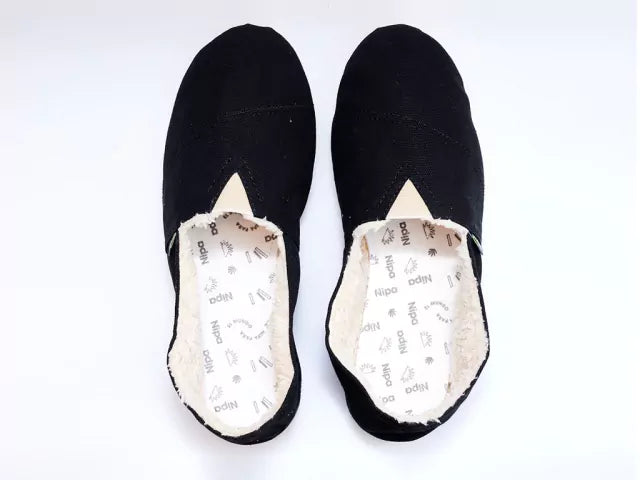 Nipa Black Cord Espadrille - Stiff Cotton Canvas - Black Fleece Interior - Reinforced Stitching - Bicolor EVA Rubber Sole