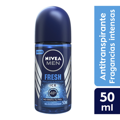 Nivea Men Fresh Ice Roll On Antiperspirant & Deodorant Fresh Intense Fragance 48 Hour Protection - Alcohol Free, 50 ml / 1.69 fl oz