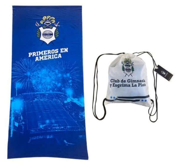 Official Gimnasia LP Towel with Practical Backpack | Fan Essential | 70 cm x 150 cm