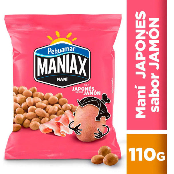 Pehuamar Maniax Maní Japonés Jamón Peanut Type Japanese Ham Flavor, 110 g / 3.88 oz